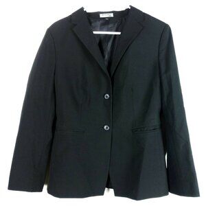 Womens Wool Blend Blazer 6 Black Pockets Career Workwear Minimalist Classic